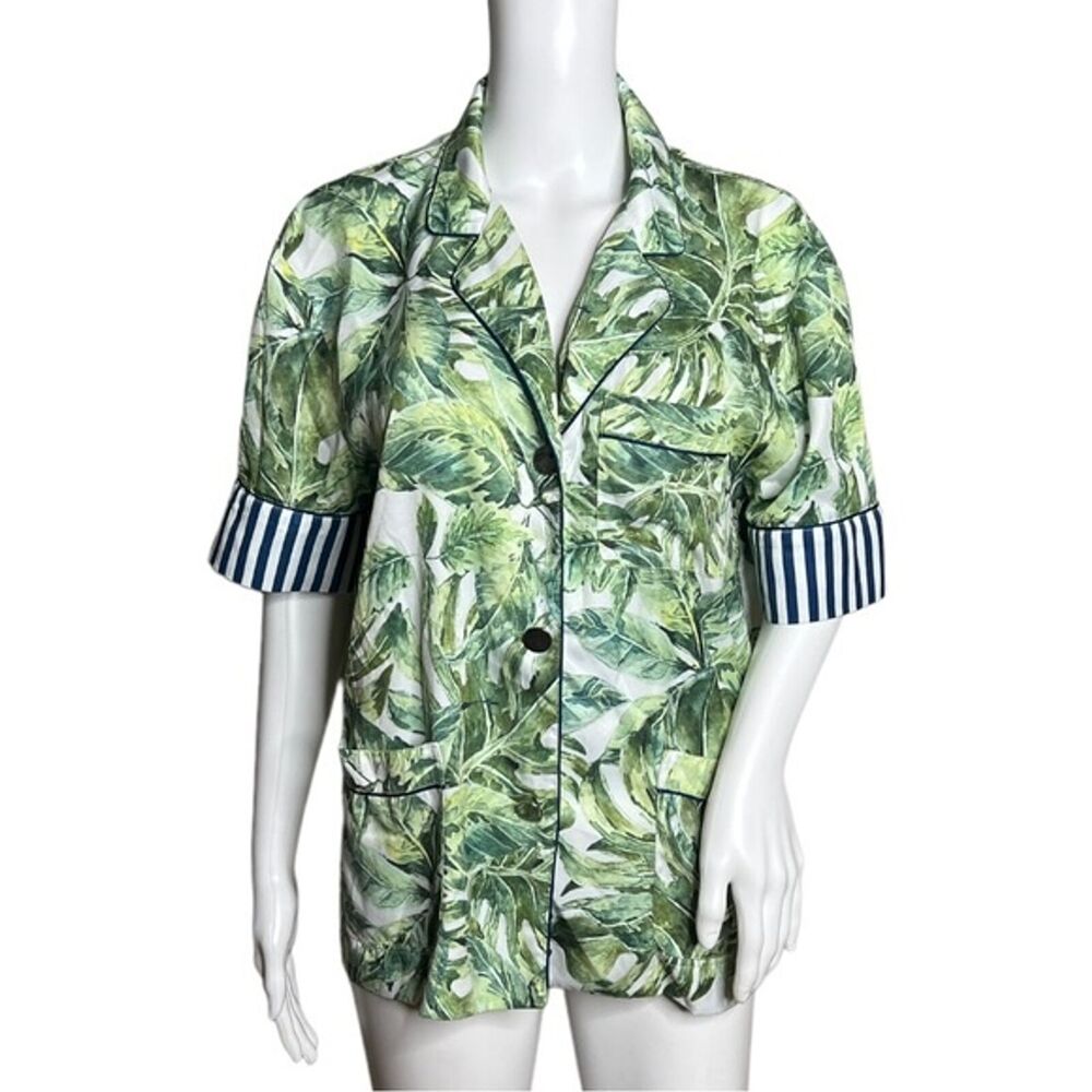 Bed to Brunch Shirt Womens Small Green‎ Botanical Leaf Print Sleep Casual Lounge